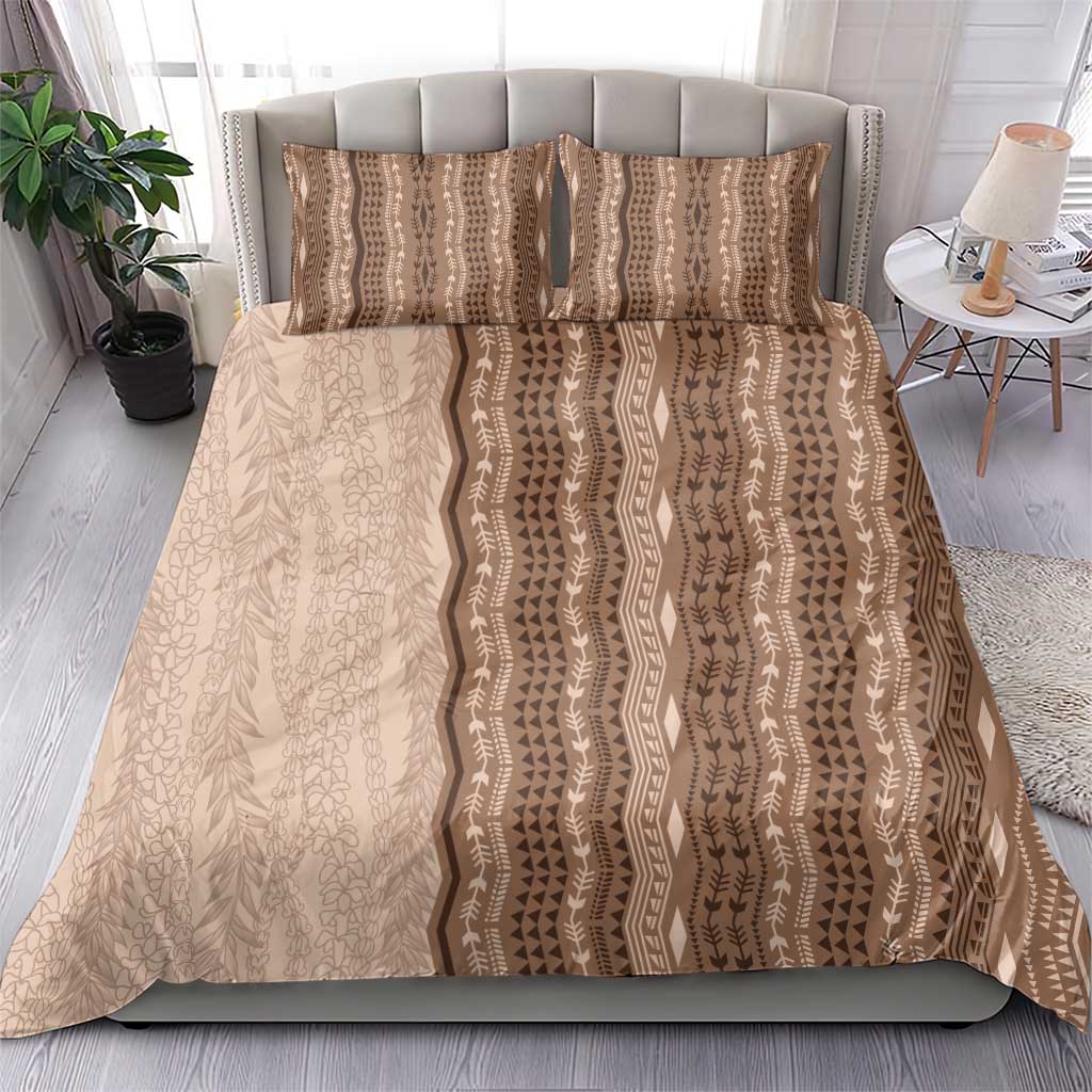 Vintage Beige Hawaiian Traditional Kapa Mix Flowers Lei Bedding Set
