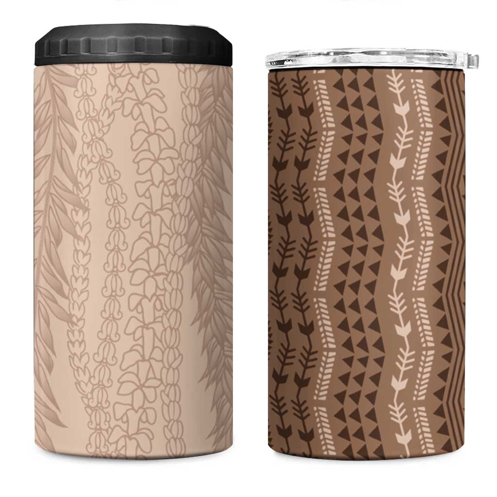 Vintage Beige Hawaiian Traditional Kapa Mix Flowers Lei 4 in 1 Can Cooler Tumbler