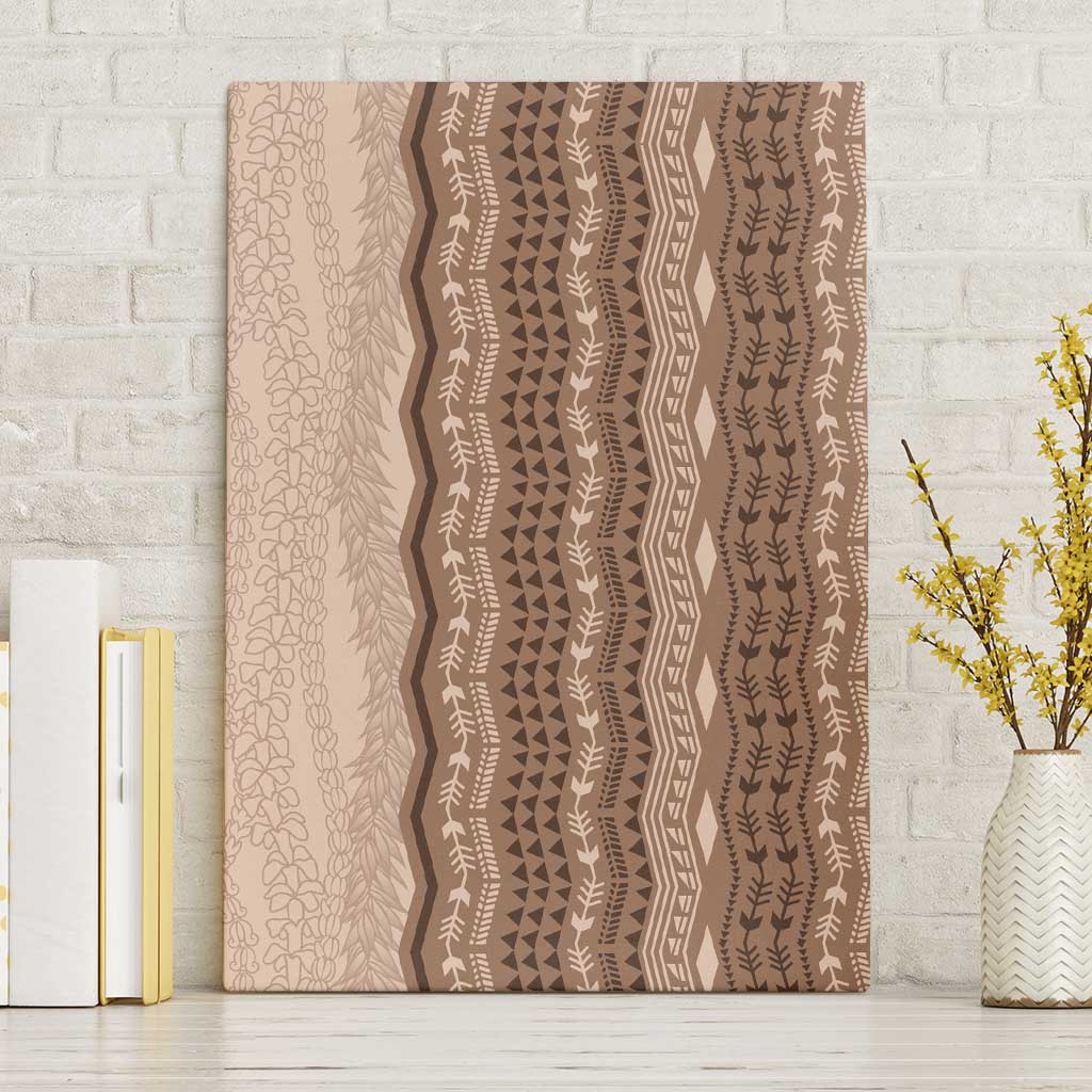Vintage Beige Hawaiian Traditional Kapa Mix Flowers Lei Canvas Wall Art LT7 Without Frame Beige - Polynesian Pride