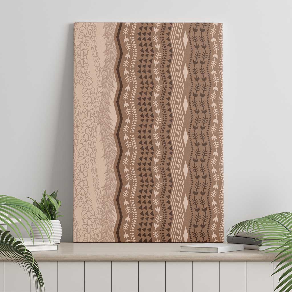 Vintage Beige Hawaiian Traditional Kapa Mix Flowers Lei Canvas Wall Art LT7 - Polynesian Pride