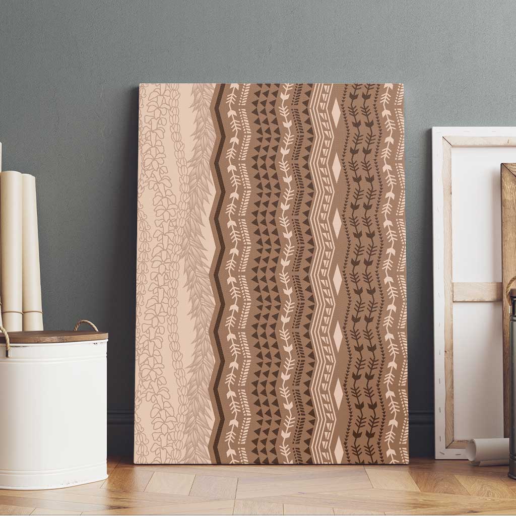Vintage Beige Hawaiian Traditional Kapa Mix Flowers Lei Canvas Wall Art LT7 - Polynesian Pride