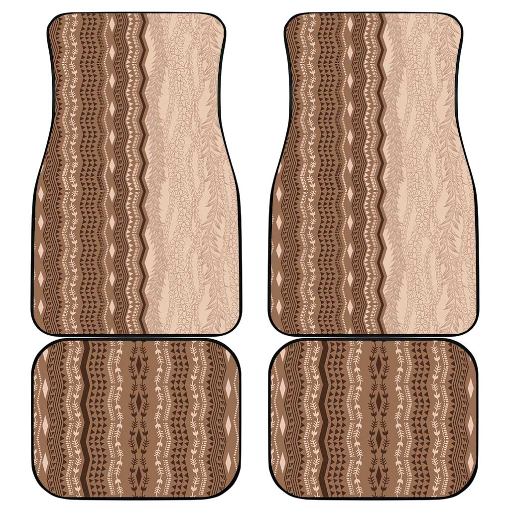 Vintage Beige Hawaiian Traditional Kapa Mix Flowers Lei Car Mats