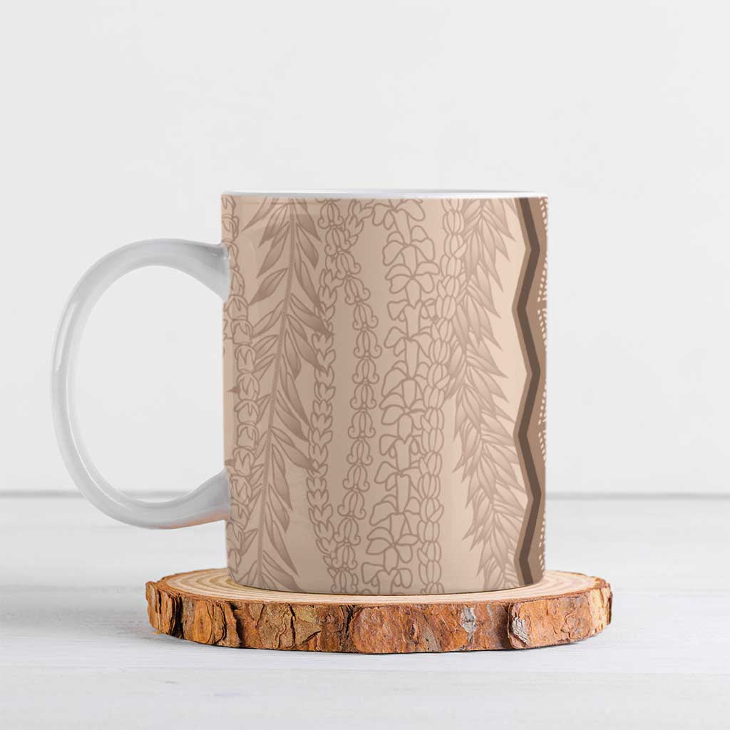 Vintage Beige Hawaiian Traditional Kapa Mix Flowers Lei Ceramic Mug