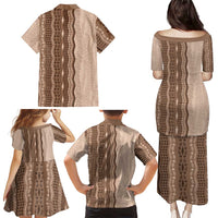 Vintage Beige Hawaiian Traditional Kapa Mix Flowers Lei Family Matching Puletasi and Hawaiian Shirt