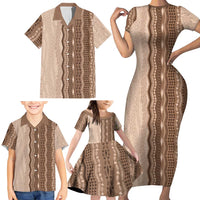 Vintage Beige Hawaiian Traditional Kapa Mix Flowers Lei Family Matching Short Sleeve Bodycon Dress and Hawaiian Shirt