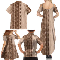 Vintage Beige Hawaiian Traditional Kapa Mix Flowers Lei Family Matching Summer Maxi Dress and Hawaiian Shirt