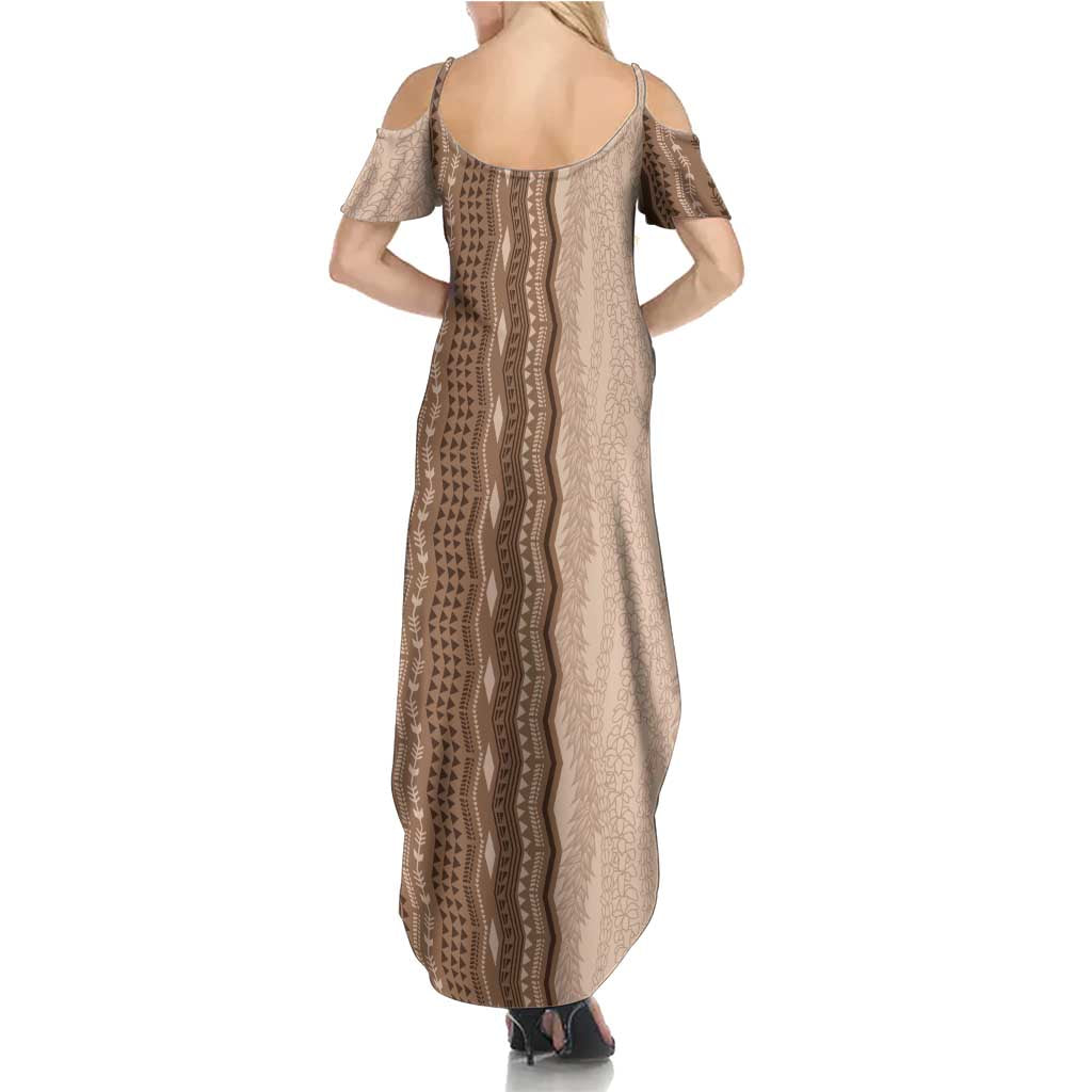 Vintage Beige Hawaiian Traditional Kapa Mix Flowers Lei Family Matching Summer Maxi Dress and Hawaiian Shirt