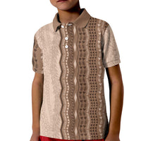 Vintage Beige Hawaiian Traditional Kapa Mix Flowers Lei Kid Polo Shirt LT7 Kid Beige - Polynesian Pride