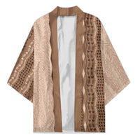 Vintage Beige Hawaiian Traditional Kapa Mix Flowers Lei Kimono LT7 Unisex Beige - Polynesian Pride