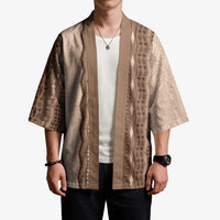 Vintage Beige Hawaiian Traditional Kapa Mix Flowers Lei Kimono LT7 - Polynesian Pride
