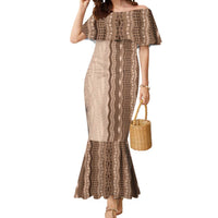 Vintage Beige Hawaiian Traditional Kapa Mix Flowers Lei Mermaid Dress LT7 Women Beige - Polynesian Pride