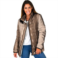 Vintage Beige Hawaiian Traditional Kapa Mix Flowers Lei Padded Jacket LT7 Women Beige - Polynesian Pride