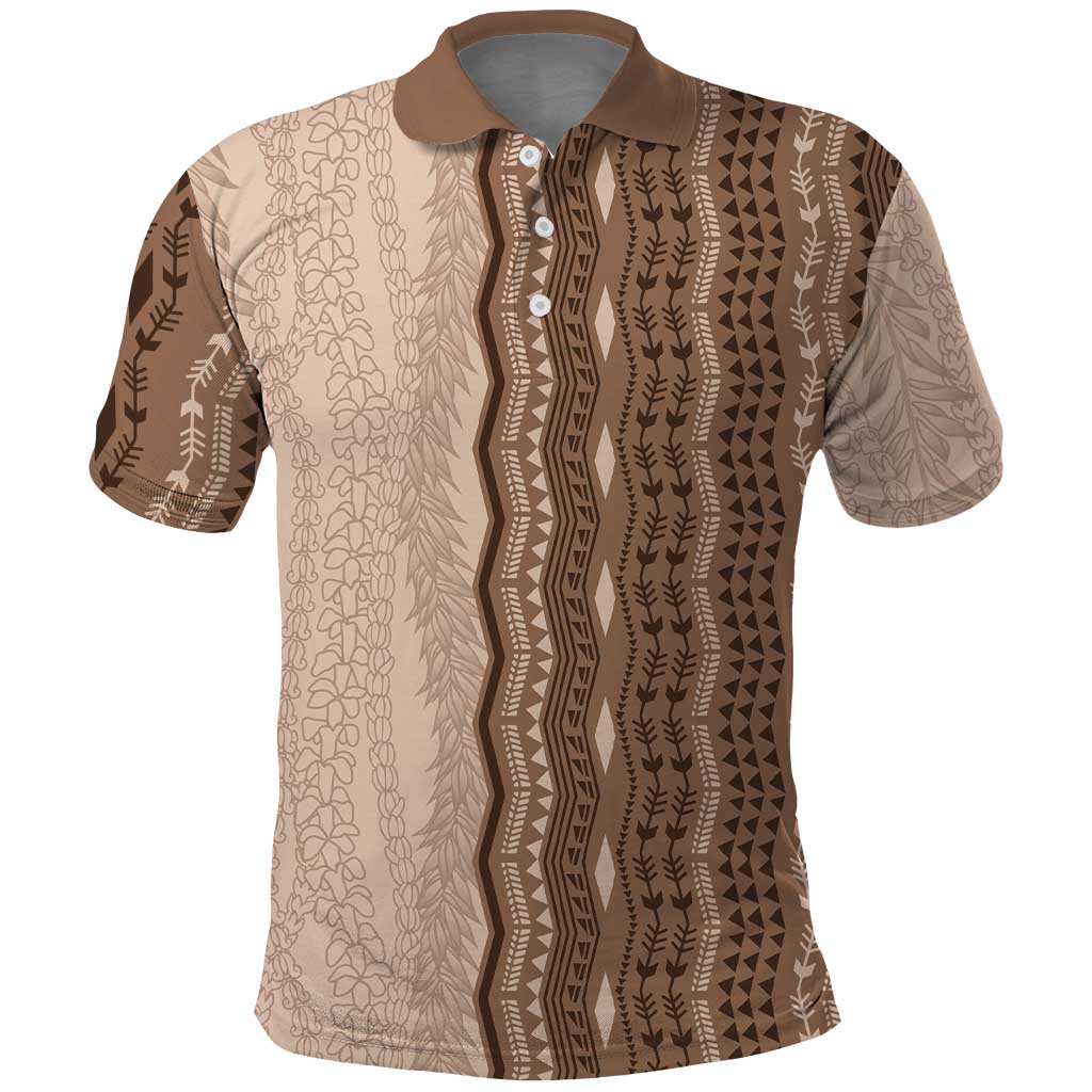 Vintage Beige Hawaiian Traditional Kapa Mix Flowers Lei Polo Shirt LT7 Beige - Polynesian Pride