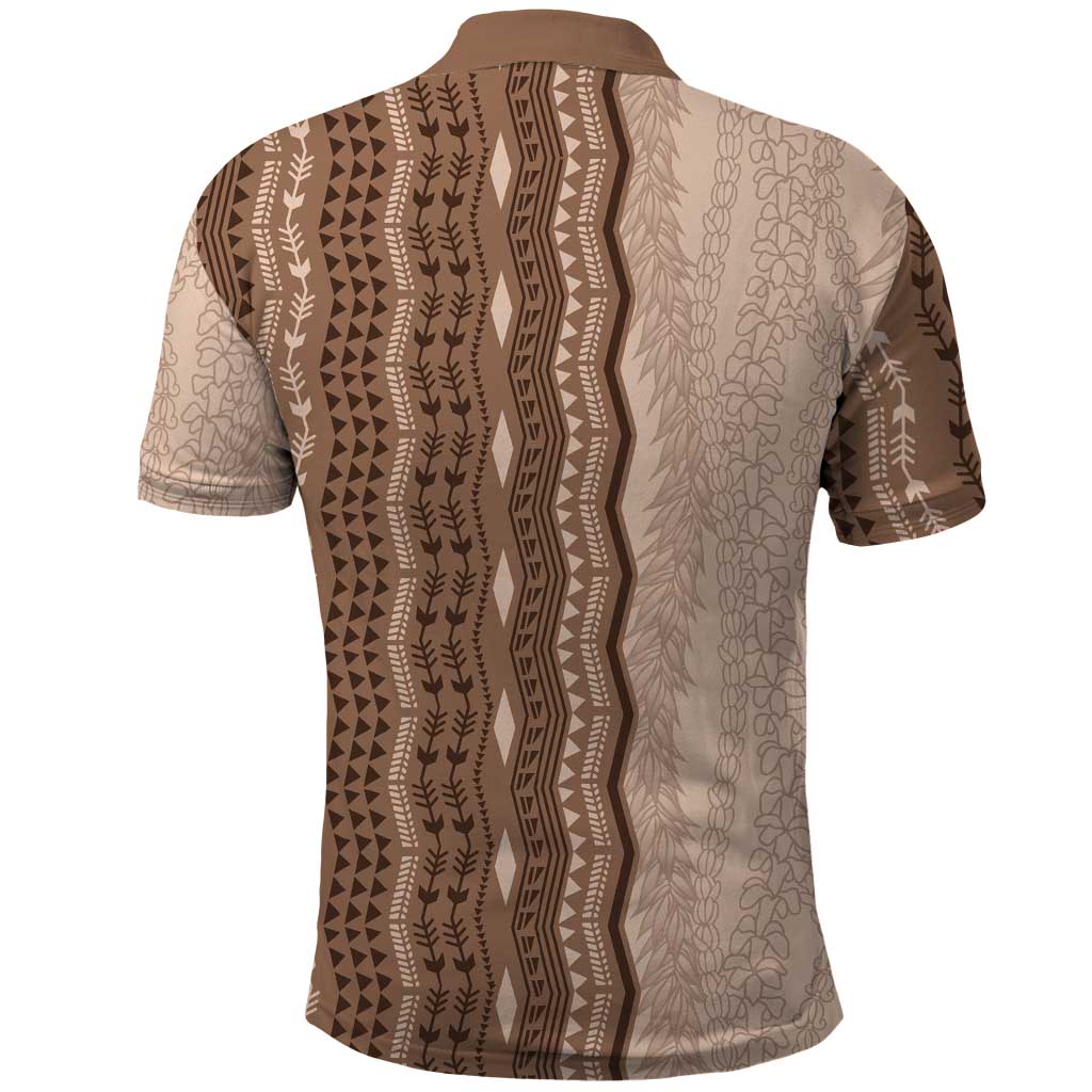 Vintage Beige Hawaiian Traditional Kapa Mix Flowers Lei Polo Shirt LT7 - Polynesian Pride