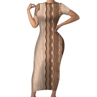 Vintage Beige Hawaiian Traditional Kapa Mix Flowers Lei Short Sleeve Bodycon Dress