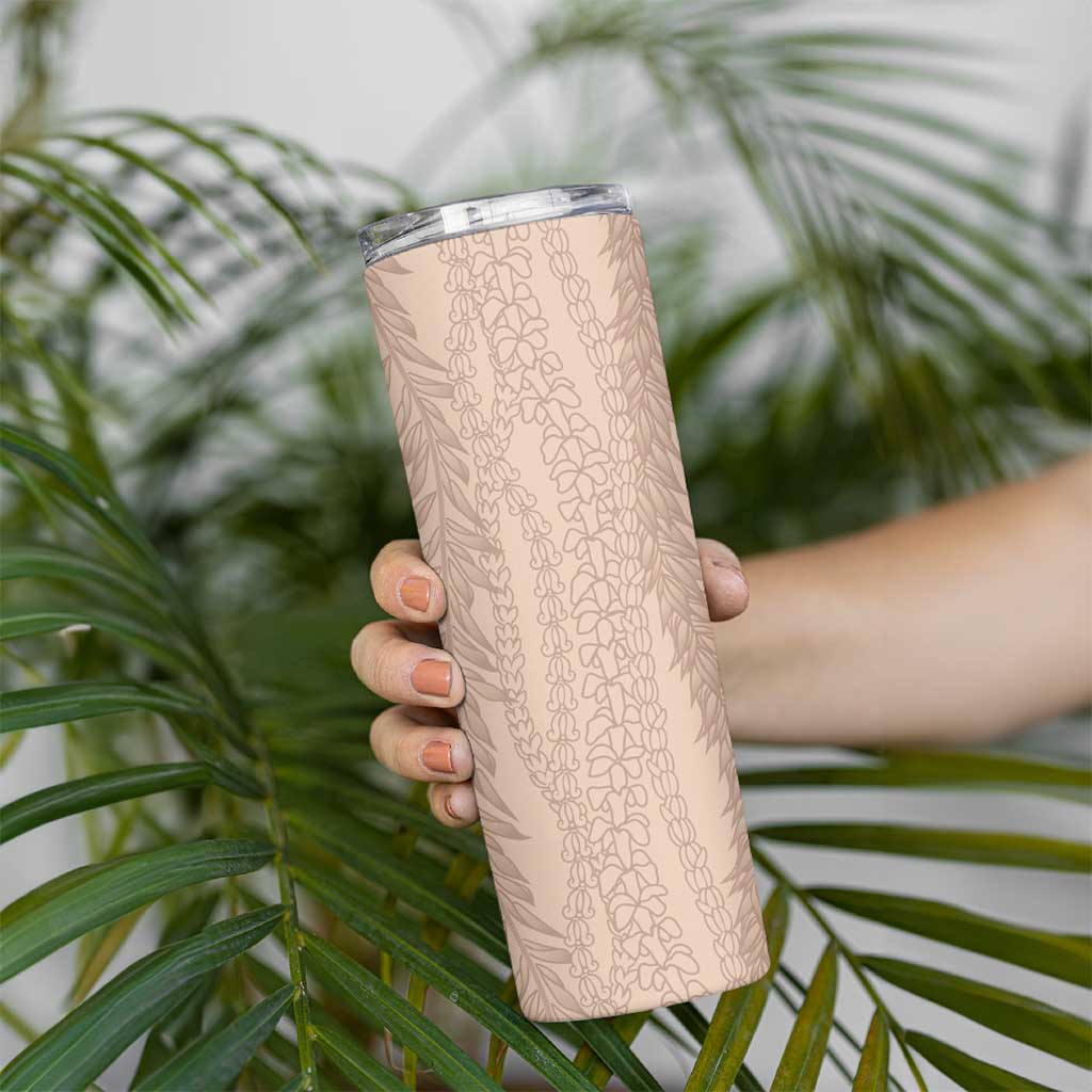 Vintage Beige Hawaiian Traditional Kapa Mix Flowers Lei Skinny Tumbler