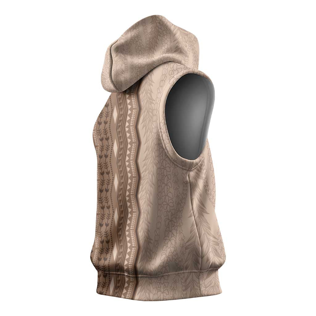 Vintage Beige Hawaiian Traditional Kapa Mix Flowers Lei Sleeveless Hoodie LT7 - Polynesian Pride