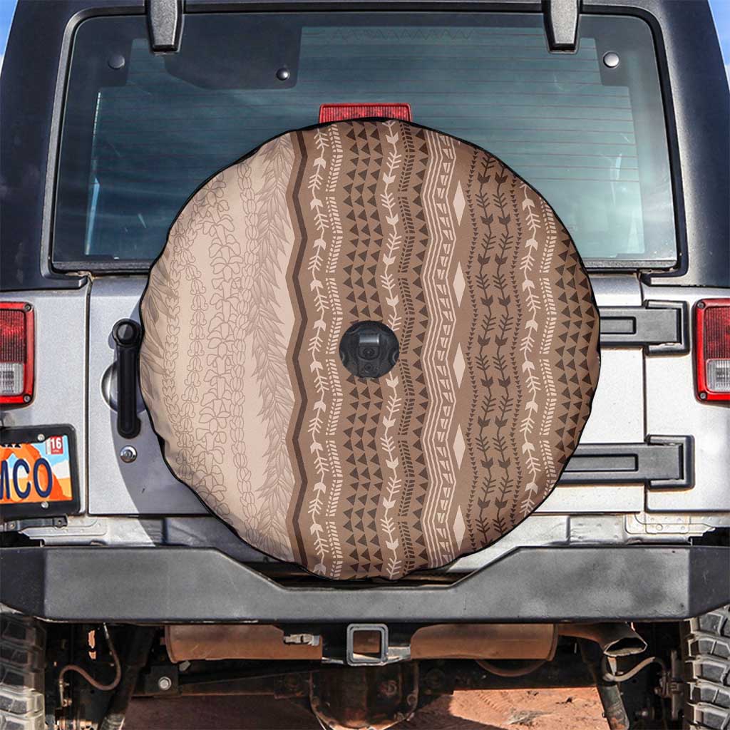 Vintage Beige Hawaiian Traditional Kapa Mix Flowers Lei Spare Tire Cover