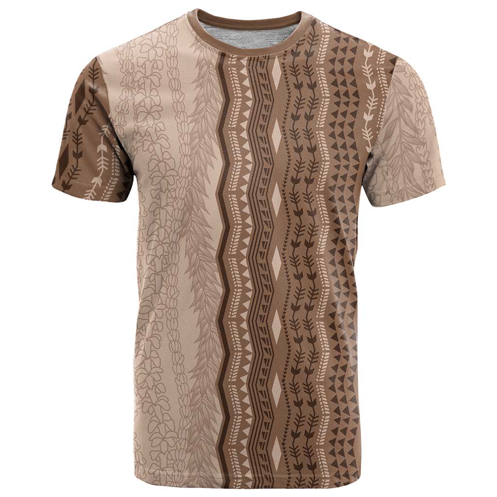 Vintage Beige Hawaiian Traditional Kapa Mix Flowers Lei T Shirt