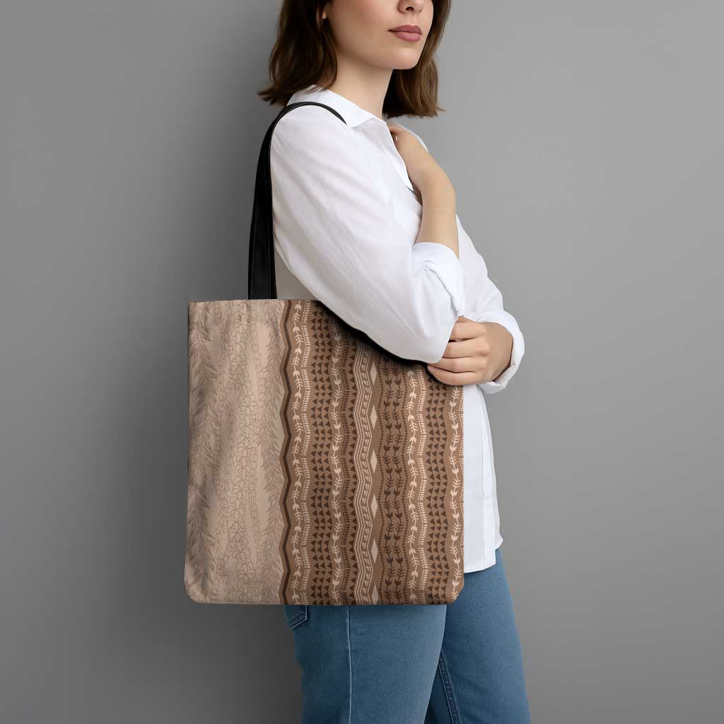 Vintage Beige Hawaiian Traditional Kapa Mix Flowers Lei Tote Bag