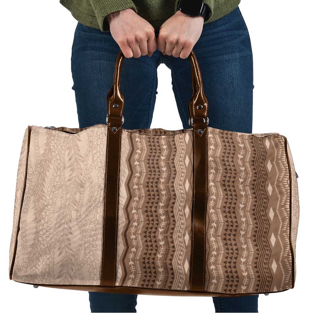 Vintage Beige Hawaiian Traditional Kapa Mix Flowers Lei Travel Bag LT7 Beige - Polynesian Pride