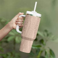 Vintage Beige Hawaiian Traditional Kapa Mix Flowers Lei Tumbler With Handle