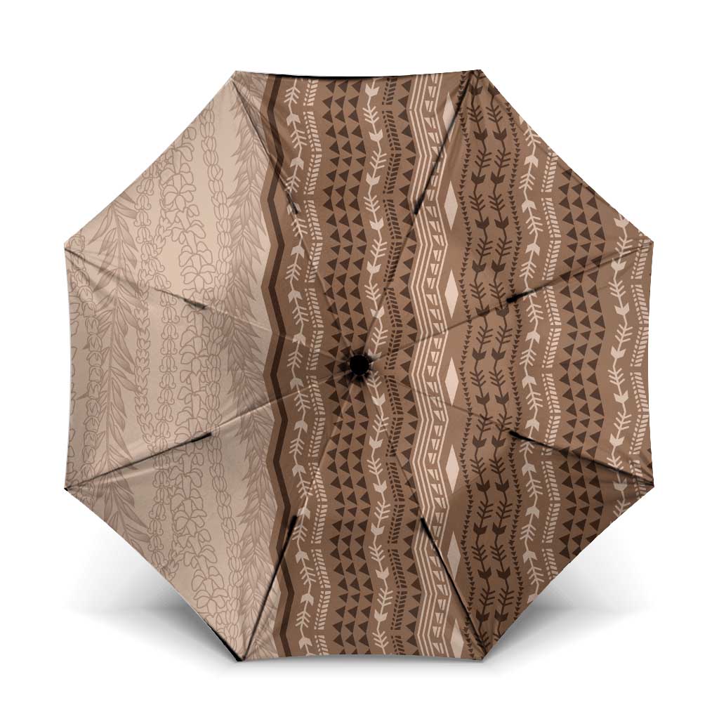Vintage Beige Hawaiian Traditional Kapa Mix Flowers Lei Umbrella LT7 One Size Folded 11.42 inch Opened Diameter 37.4 inch Beige - Polynesian Pride