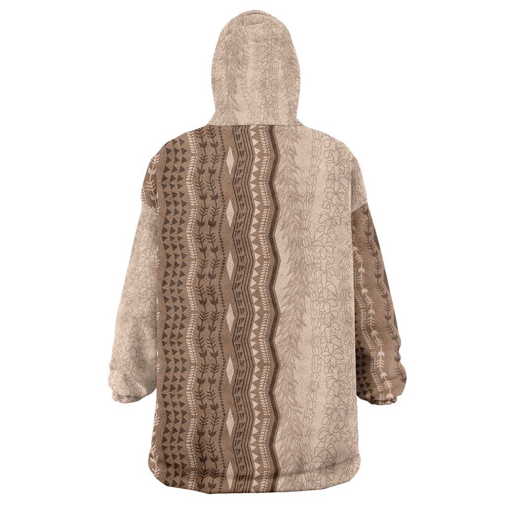 Vintage Beige Hawaiian Traditional Kapa Mix Flowers Lei Wearable Blanket Hoodie
