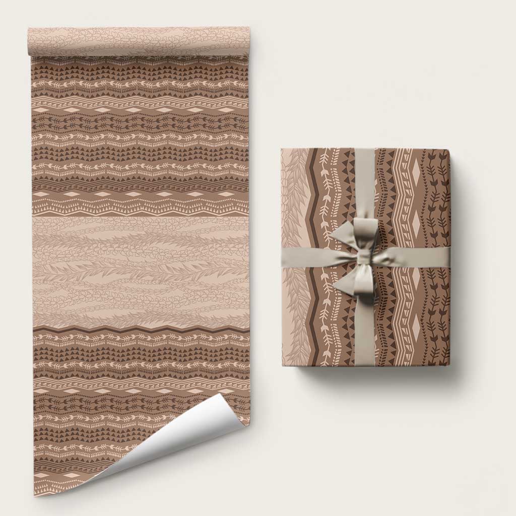 Vintage Beige Hawaiian Traditional Kapa Mix Flowers Lei Wrapping Paper