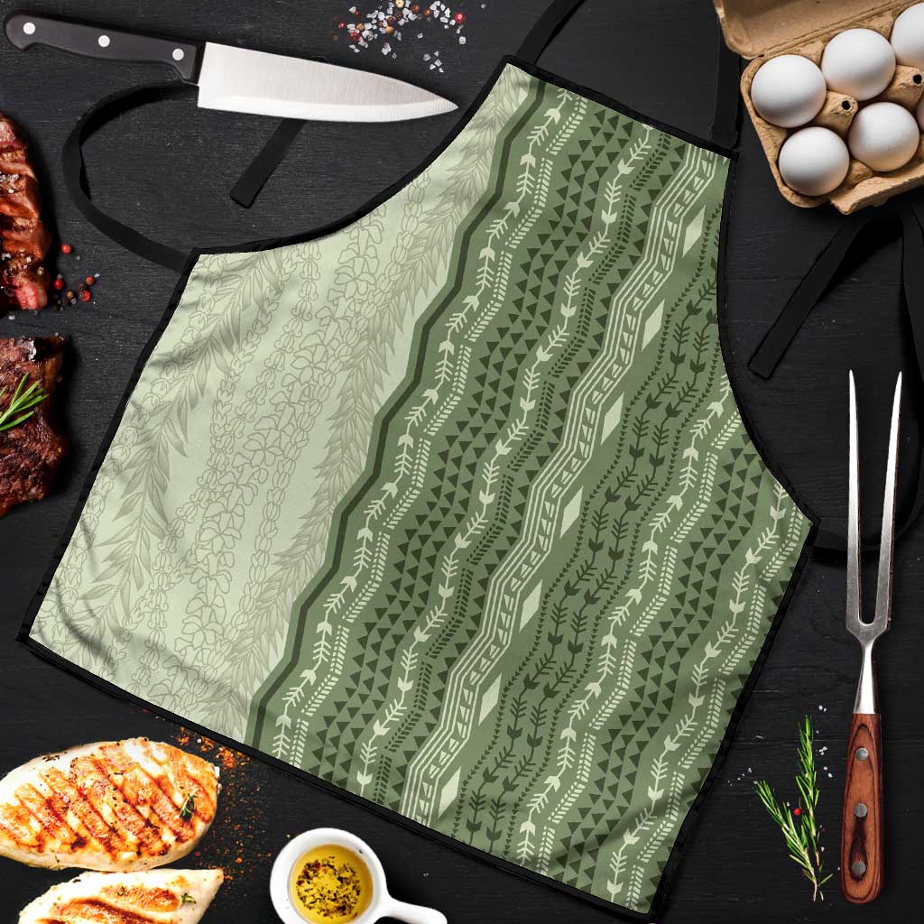 Vintage Sage Green Hawaiian Traditional Kapa Mix Flowers Lei Apron