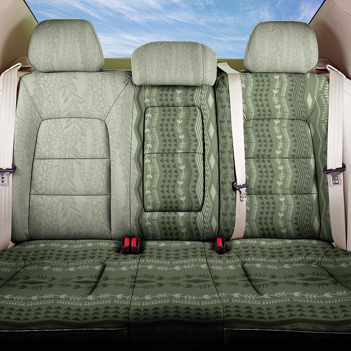 Vintage Sage Green Hawaiian Traditional Kapa Mix Flowers Lei Back Car Seat Cover LT7 One Size Sage Green - Polynesian Pride