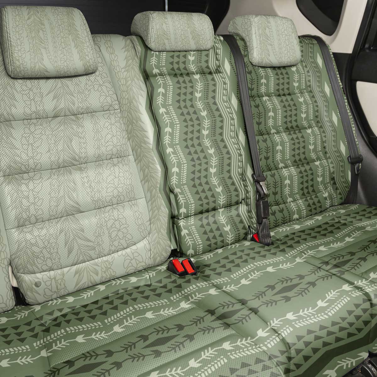 Vintage Sage Green Hawaiian Traditional Kapa Mix Flowers Lei Back Car Seat Cover LT7 - Polynesian Pride