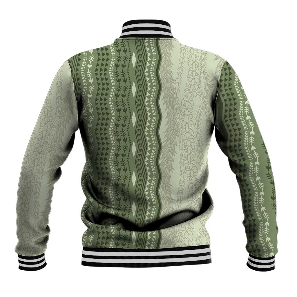 Vintage Sage Green Hawaiian Traditional Kapa Mix Flowers Lei Baseball Jacket
