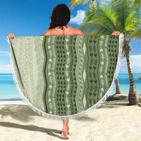 Vintage Sage Green Hawaiian Traditional Kapa Mix Flowers Lei Beach Blanket