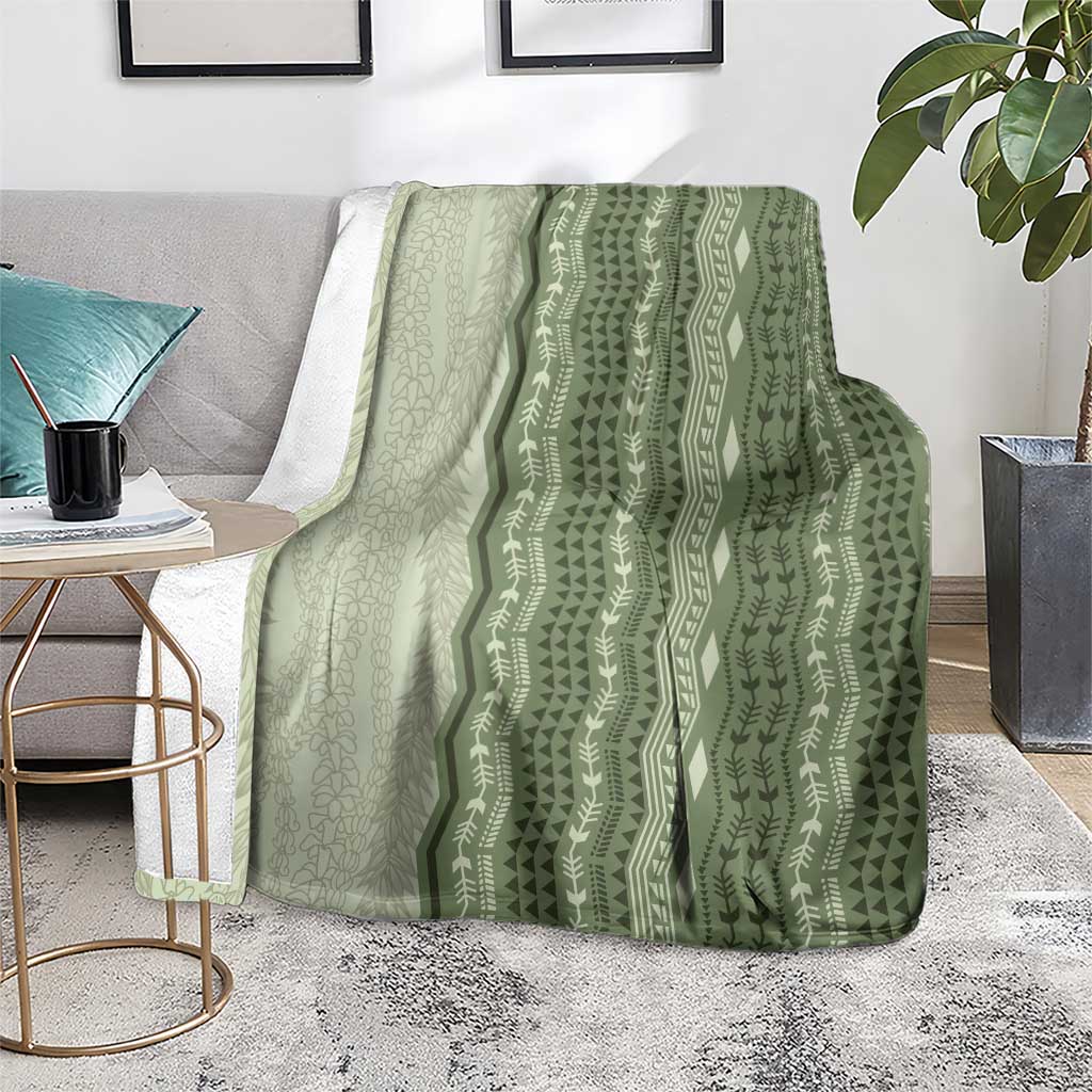 Vintage Sage Green Hawaiian Traditional Kapa Mix Flowers Lei Blanket LT7 - Polynesian Pride