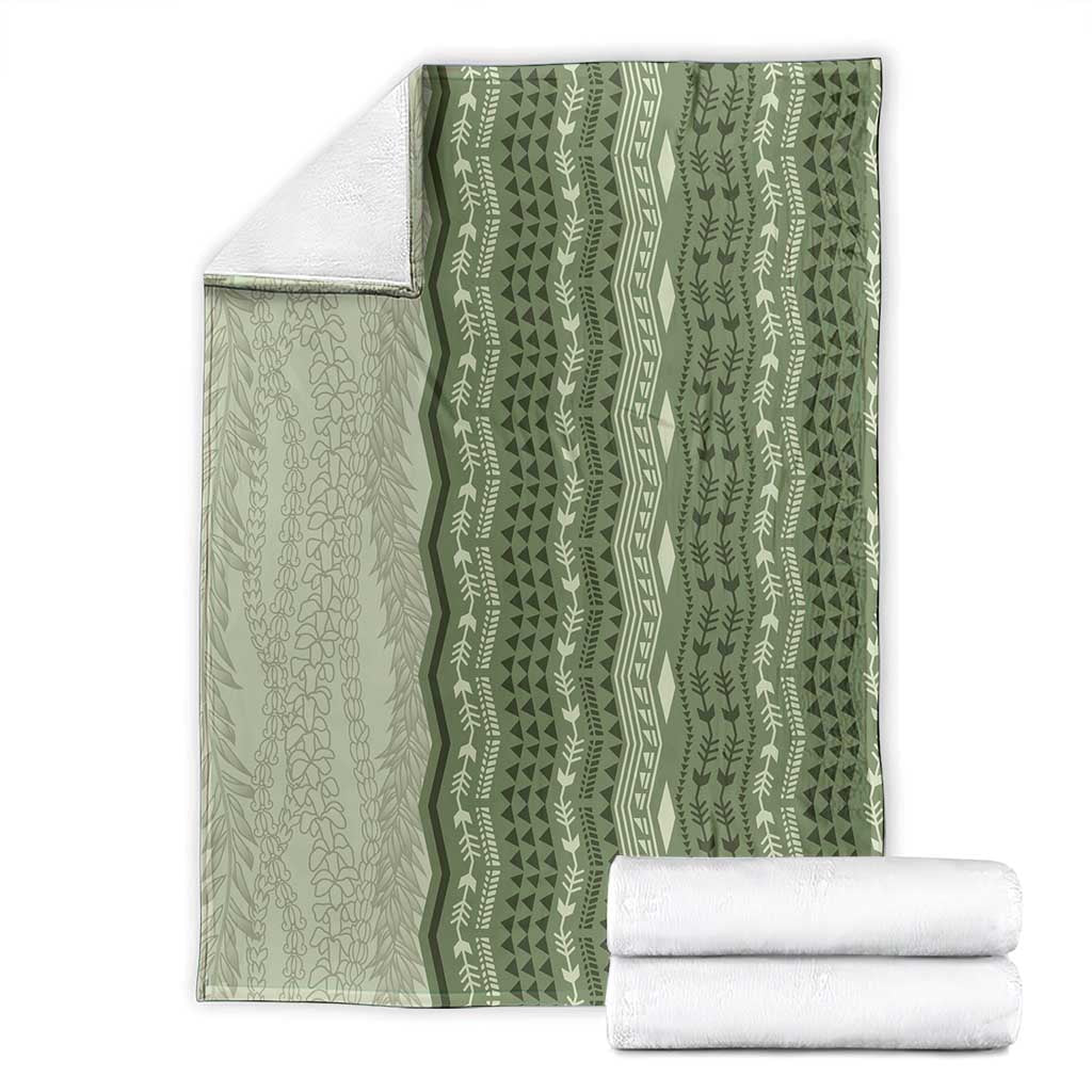 Vintage Sage Green Hawaiian Traditional Kapa Mix Flowers Lei Blanket LT7 - Polynesian Pride