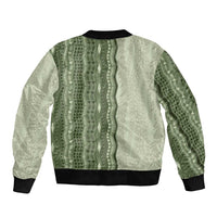 Vintage Sage Green Hawaiian Traditional Kapa Mix Flowers Lei Bomber Jacket LT7 - Polynesian Pride
