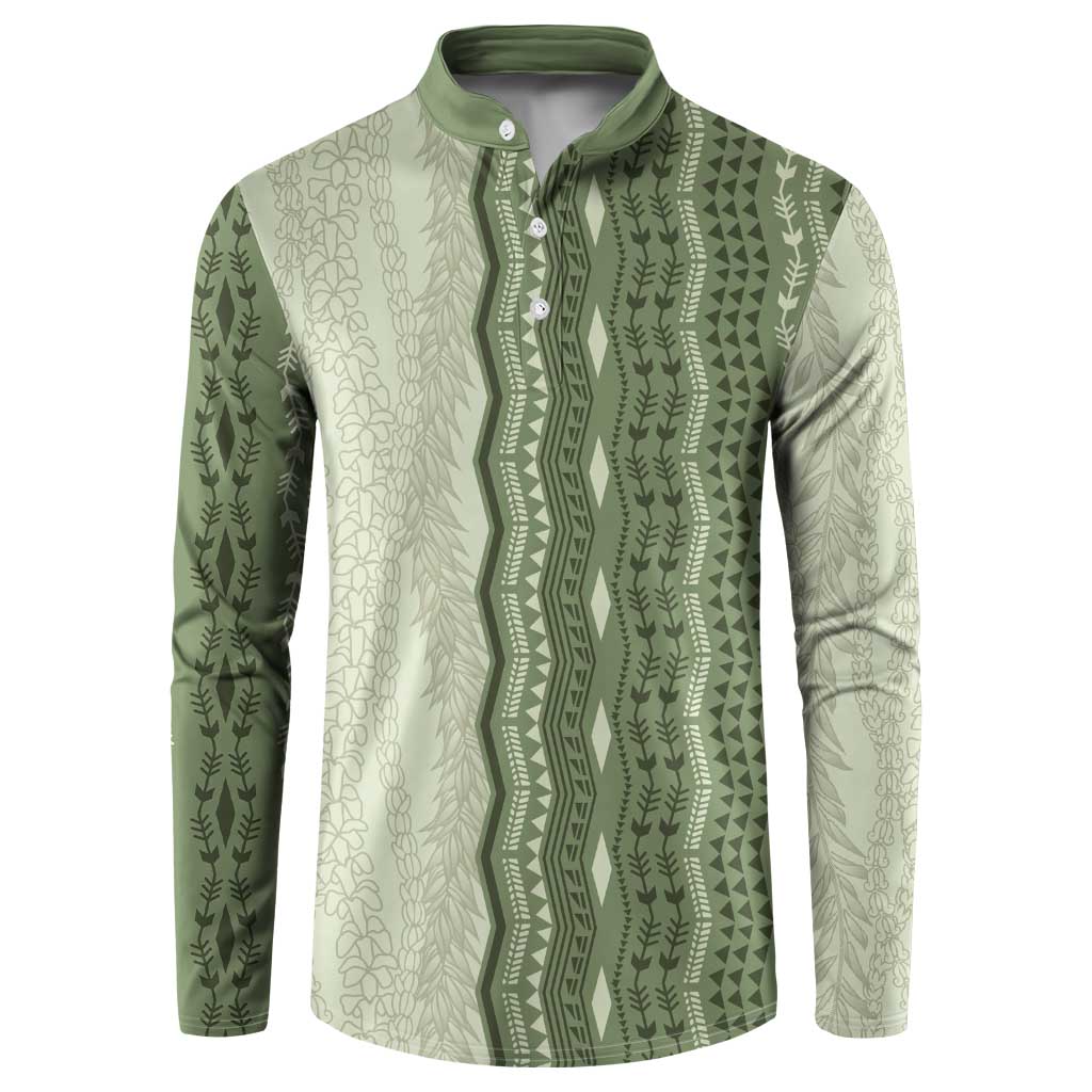 Vintage Sage Green Hawaiian Traditional Kapa Mix Flowers Lei Button Sweatshirt LT7 Sage Green - Polynesian Pride