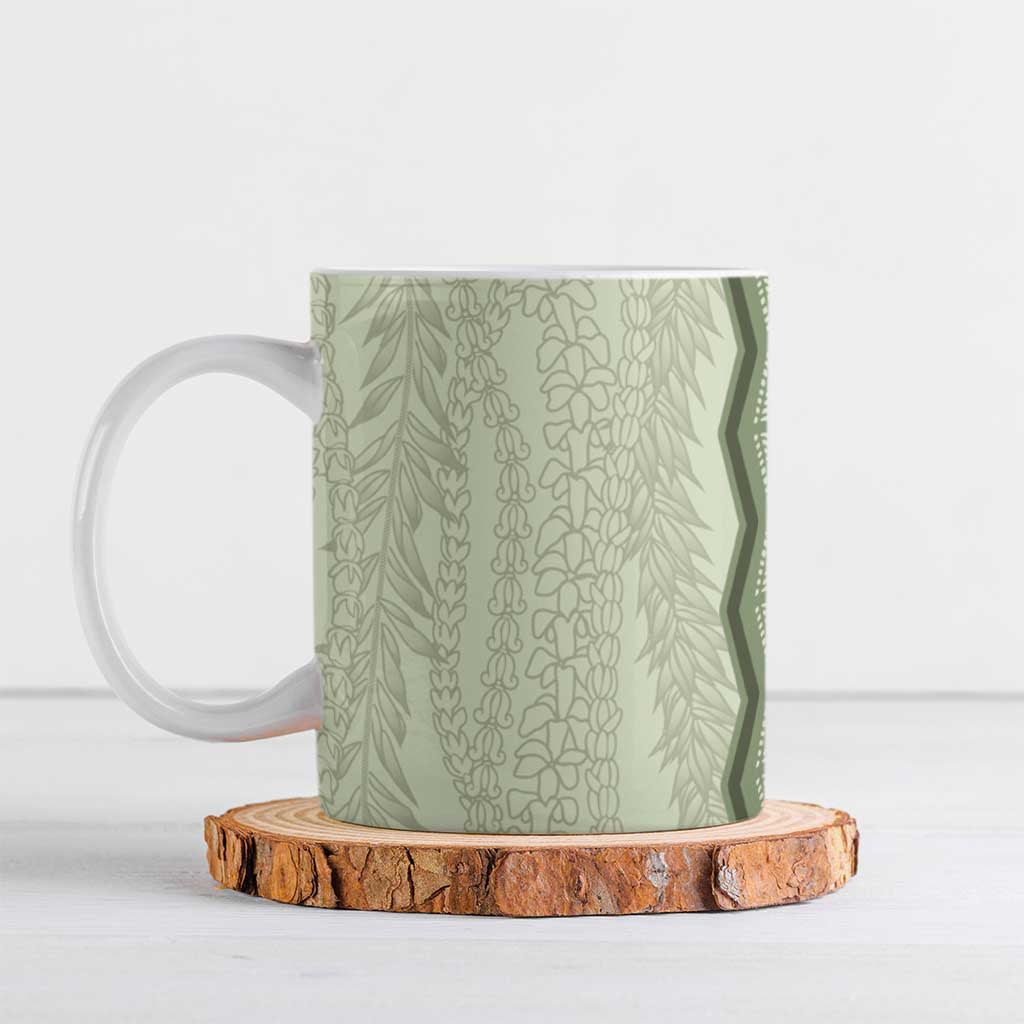 Vintage Sage Green Hawaiian Traditional Kapa Mix Flowers Lei Ceramic Mug LT7 Sage Green - Polynesian Pride