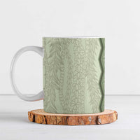 Vintage Sage Green Hawaiian Traditional Kapa Mix Flowers Lei Ceramic Mug LT7 Sage Green - Polynesian Pride