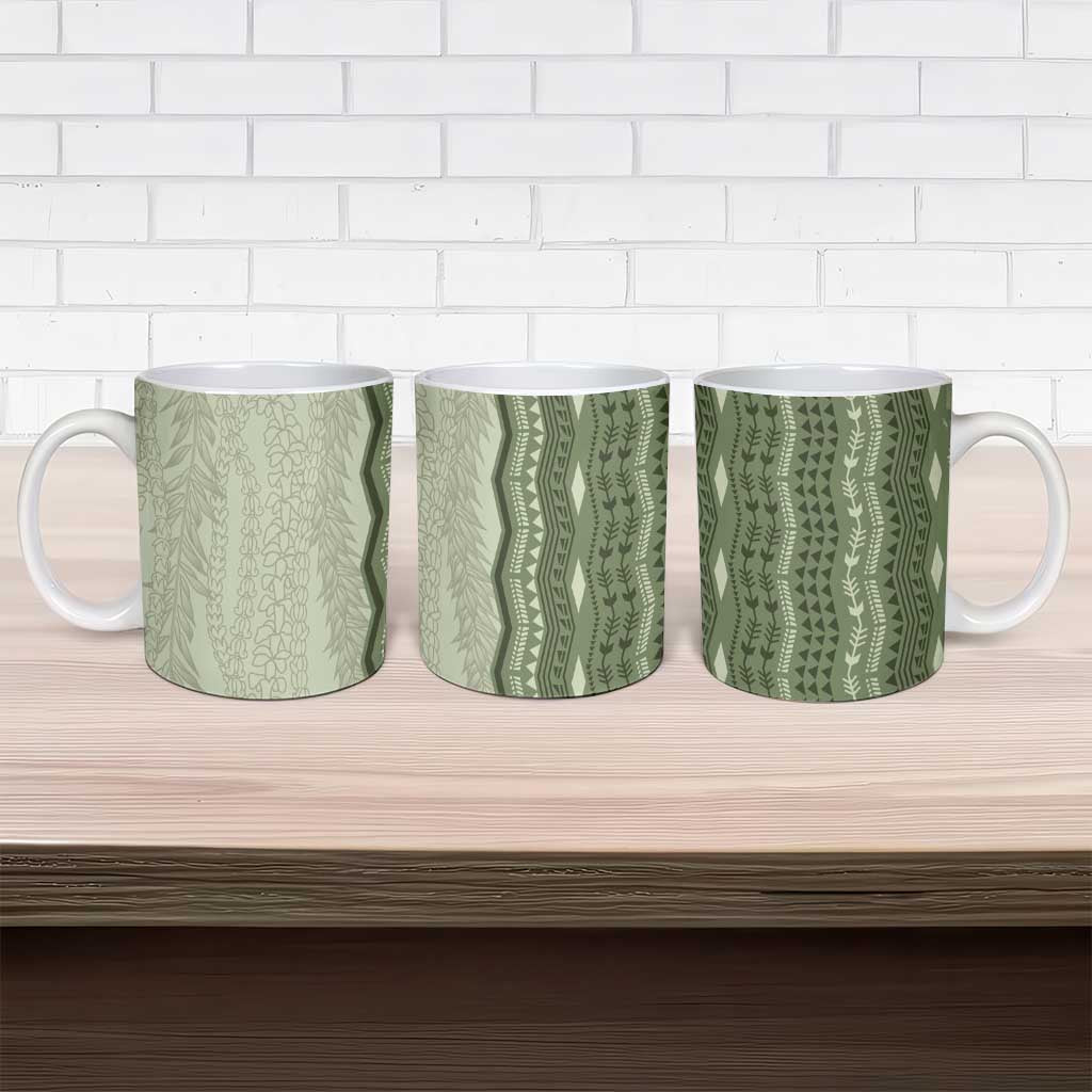Vintage Sage Green Hawaiian Traditional Kapa Mix Flowers Lei Ceramic Mug LT7 - Polynesian Pride