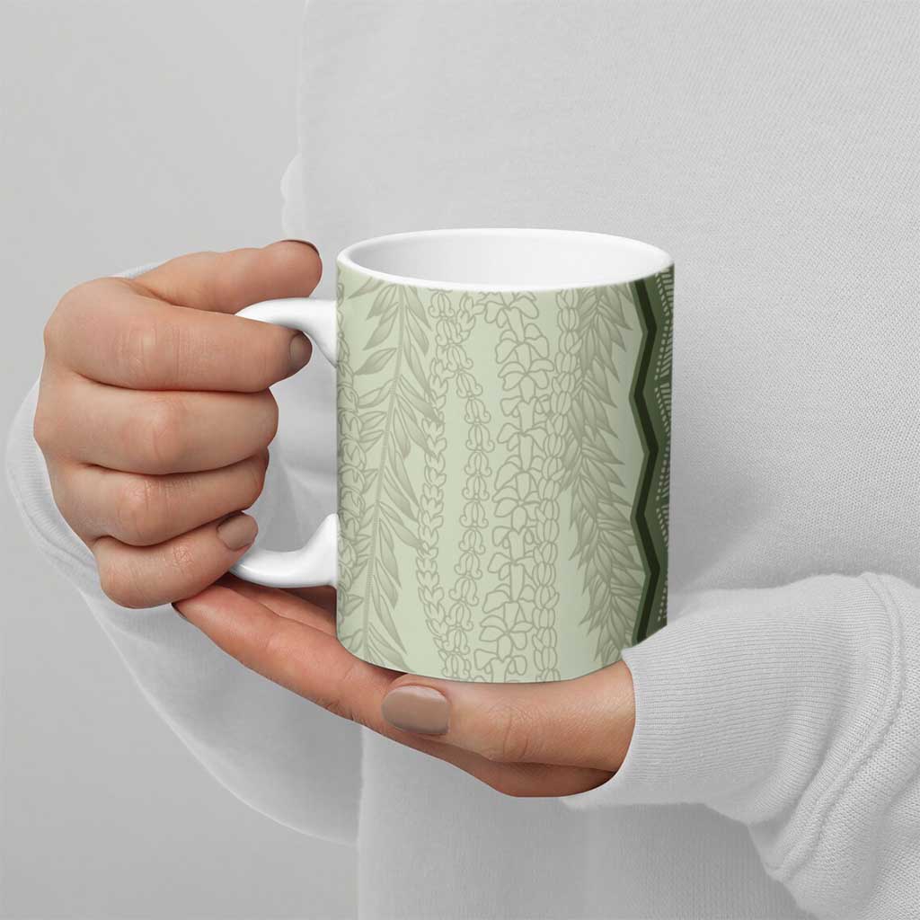 Vintage Sage Green Hawaiian Traditional Kapa Mix Flowers Lei Ceramic Mug LT7 - Polynesian Pride