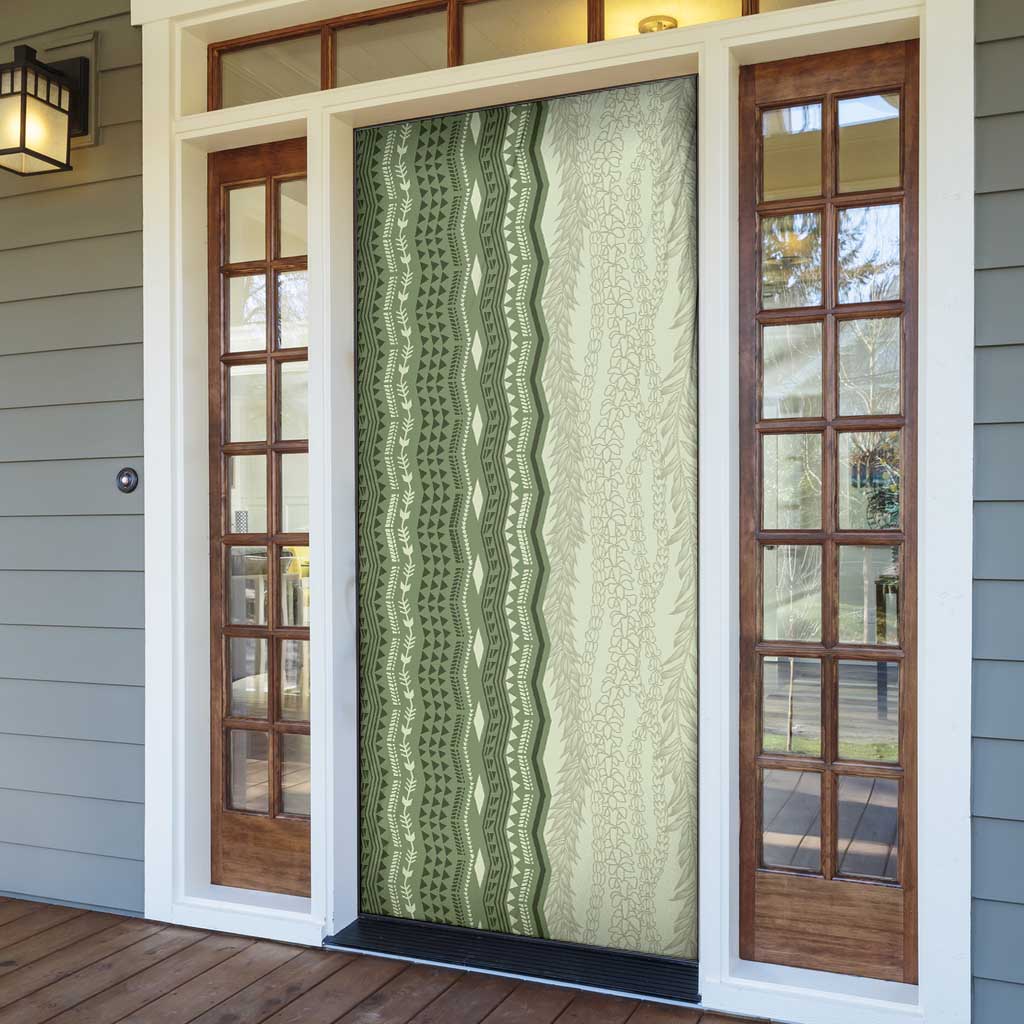 Vintage Sage Green Hawaiian Traditional Kapa Mix Flowers Lei Door Cover