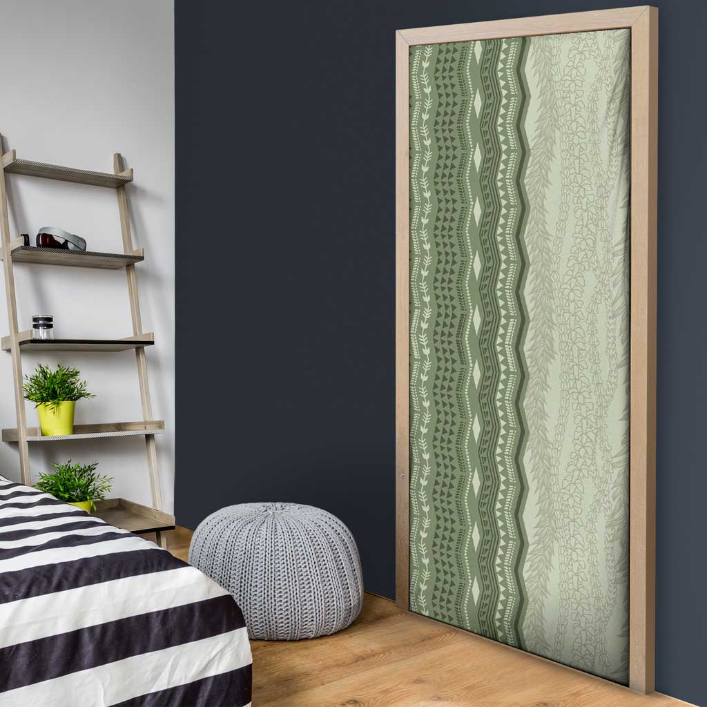 Vintage Sage Green Hawaiian Traditional Kapa Mix Flowers Lei Door Cover