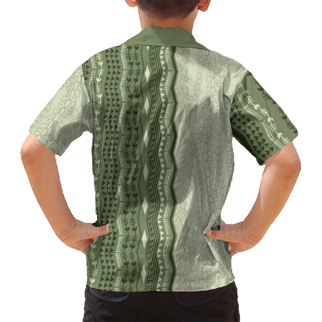 Vintage Sage Green Hawaiian Traditional Kapa Mix Flowers Lei Family Matching Off Shoulder Short Dress and Hawaiian Shirt LT7 - Polynesian Pride