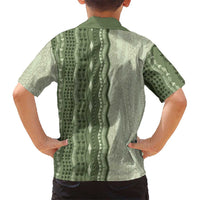 Vintage Sage Green Hawaiian Traditional Kapa Mix Flowers Lei Family Matching Off Shoulder Short Dress and Hawaiian Shirt LT7 - Polynesian Pride