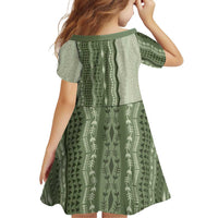 Vintage Sage Green Hawaiian Traditional Kapa Mix Flowers Lei Family Matching Off Shoulder Short Dress and Hawaiian Shirt LT7 - Polynesian Pride
