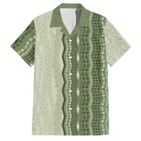 Vintage Sage Green Hawaiian Traditional Kapa Mix Flowers Lei Family Matching Off Shoulder Short Dress and Hawaiian Shirt LT7 Dad's Shirt - Short Sleeve Sage Green - Polynesian Pride