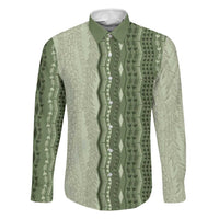 Vintage Sage Green Hawaiian Traditional Kapa Mix Flowers Lei Family Matching Off Shoulder Short Dress and Hawaiian Shirt LT7 Dad's Shirt - Long Sleeve Sage Green - Polynesian Pride