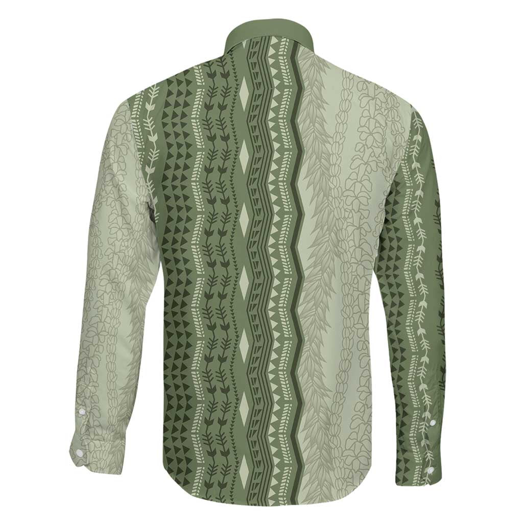 Vintage Sage Green Hawaiian Traditional Kapa Mix Flowers Lei Family Matching Off Shoulder Short Dress and Hawaiian Shirt LT7 - Polynesian Pride
